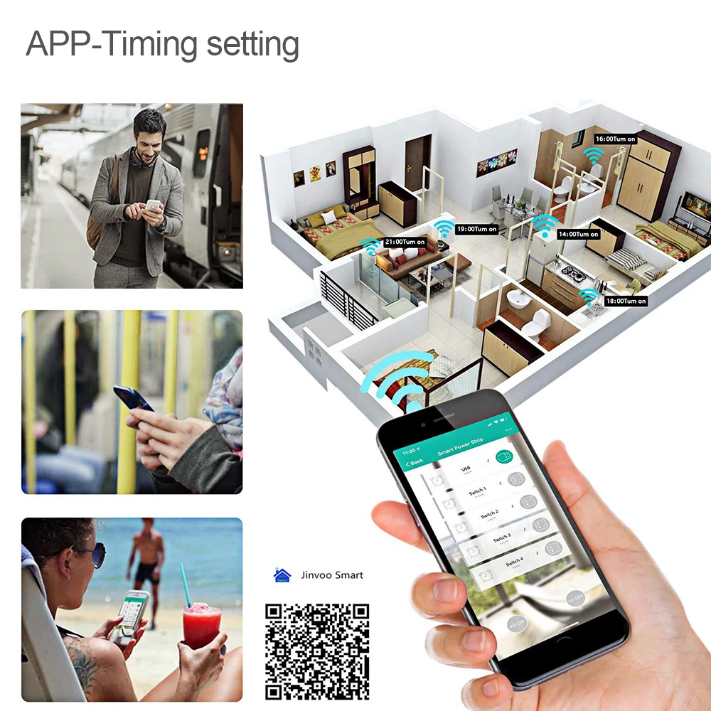 WiFi Smart Power Strip EU, use WiFi Power Bar prolunga multipla con 2 spine USB e 4 AC di Tuya