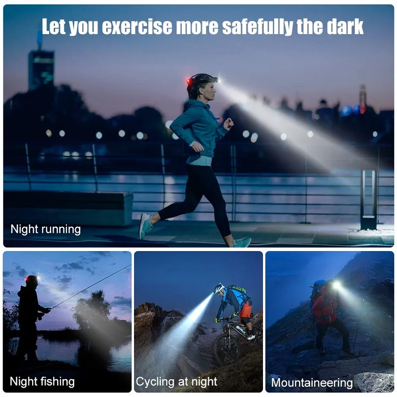 Most Powerful Headlamp Light USB Rechargeable Head Lamp Waterproof Headlight Zoomable Head Torch lantern for Camping