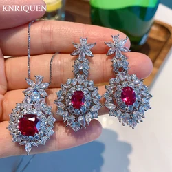 Luxury Ruby Sapphire Jewelry Sets for Women High Carbon Diamond Gemstone Wedding Party Earrings Pendant Necklace Birthday Gift