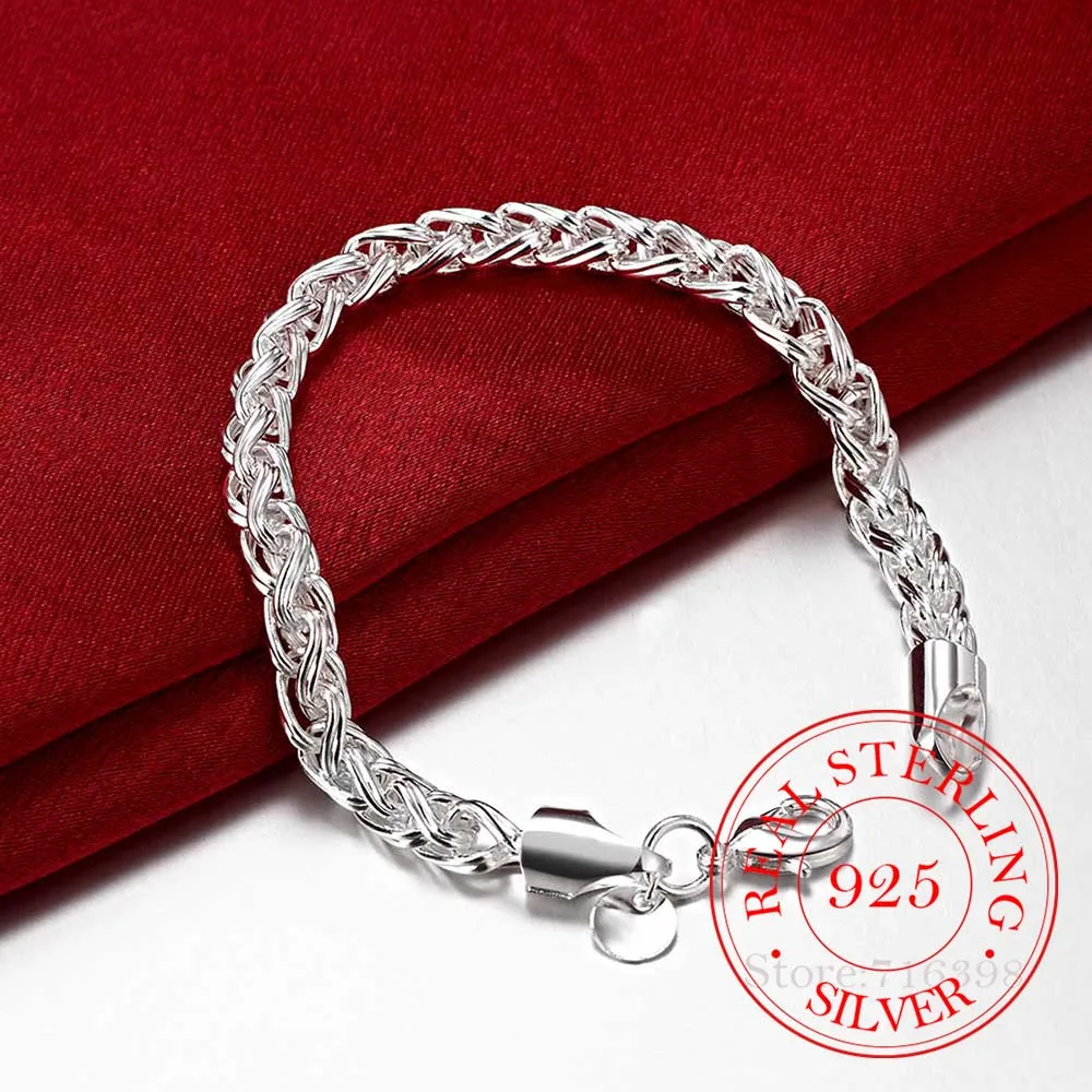 Real Original 925 Silver Bracelets Simple Twist Round Chain Bracelets Bangle For Men Women Fine Men Jewelry Gift Good Quality