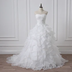 Jiayigong 2020 Robe De Mariage White/ Ivory Ball Gown Wedding Dress Applique Beaded Pleats Ruffled Organza Corset Bridal Gowns