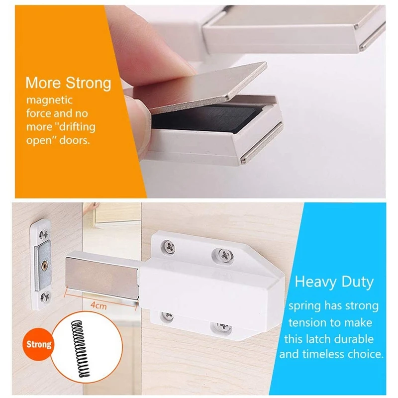 ABSF Push Latch Heavy Duty 4 Pack Push to Open Cabinet Hardware Magnetic Contact Latches for Large Door Push