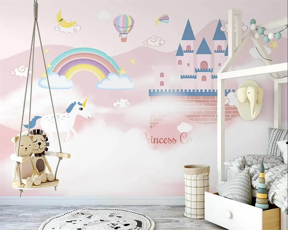 

beibehang Custom modern nordic hand-painted cartoon papier peint animals clouds rainbow children's room background wallpaper