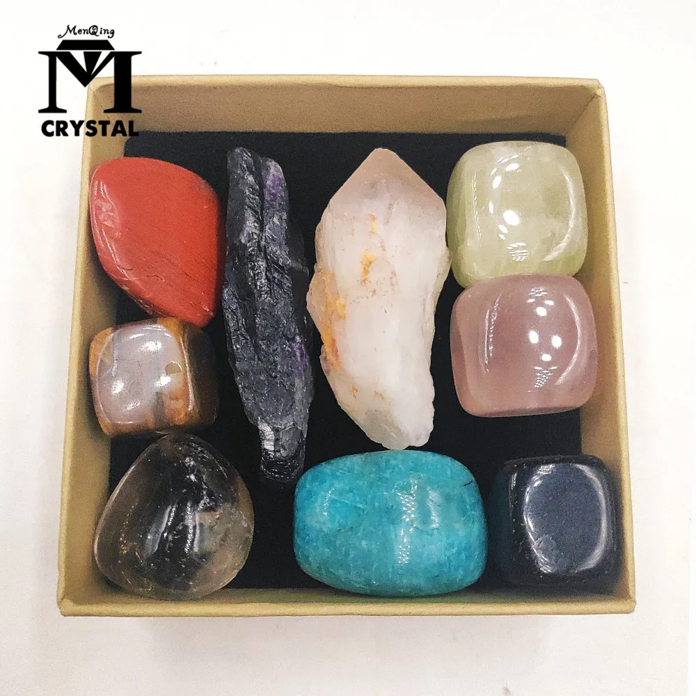 

Drop Shipping Nine Kinds Natural Crystal And Stone Gemstone Quartz Rock Mineral Specimen Healing Reiki Home Decor Gift Box