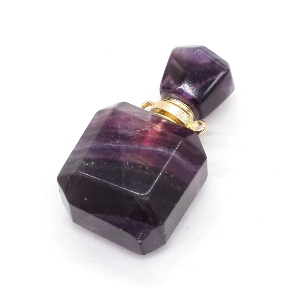 Natural Gems Stone Perfume Bottle Charms Essential Oil Diffuser Amethyst Pendants for DIY Jewelry Making Necklaces Gift