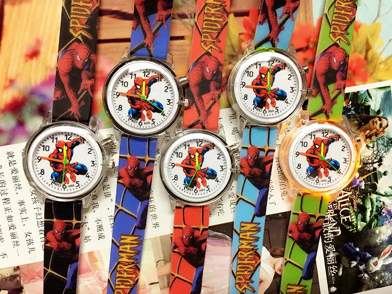 Venda disney homem aranha relógio criança relógio luminoso brilho relógio de couro relógio de quartzo menino menina presente criança reloj montre