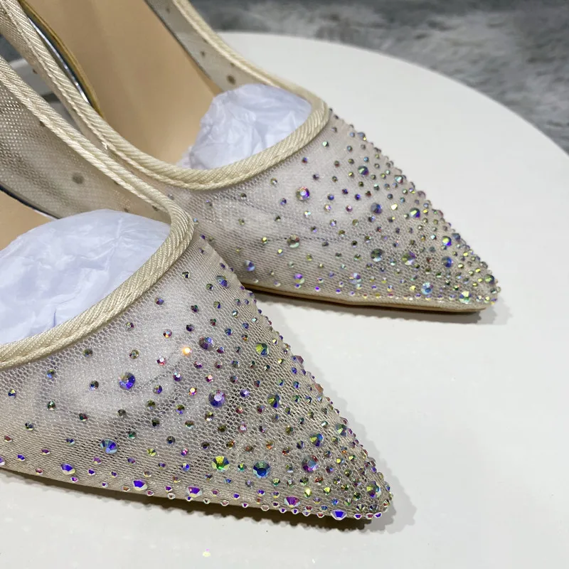 Heelgoo – chaussures d'été à talons hauts et bout pointu pour femme, élégantes, en tissu gaze avec strass, pour mariage