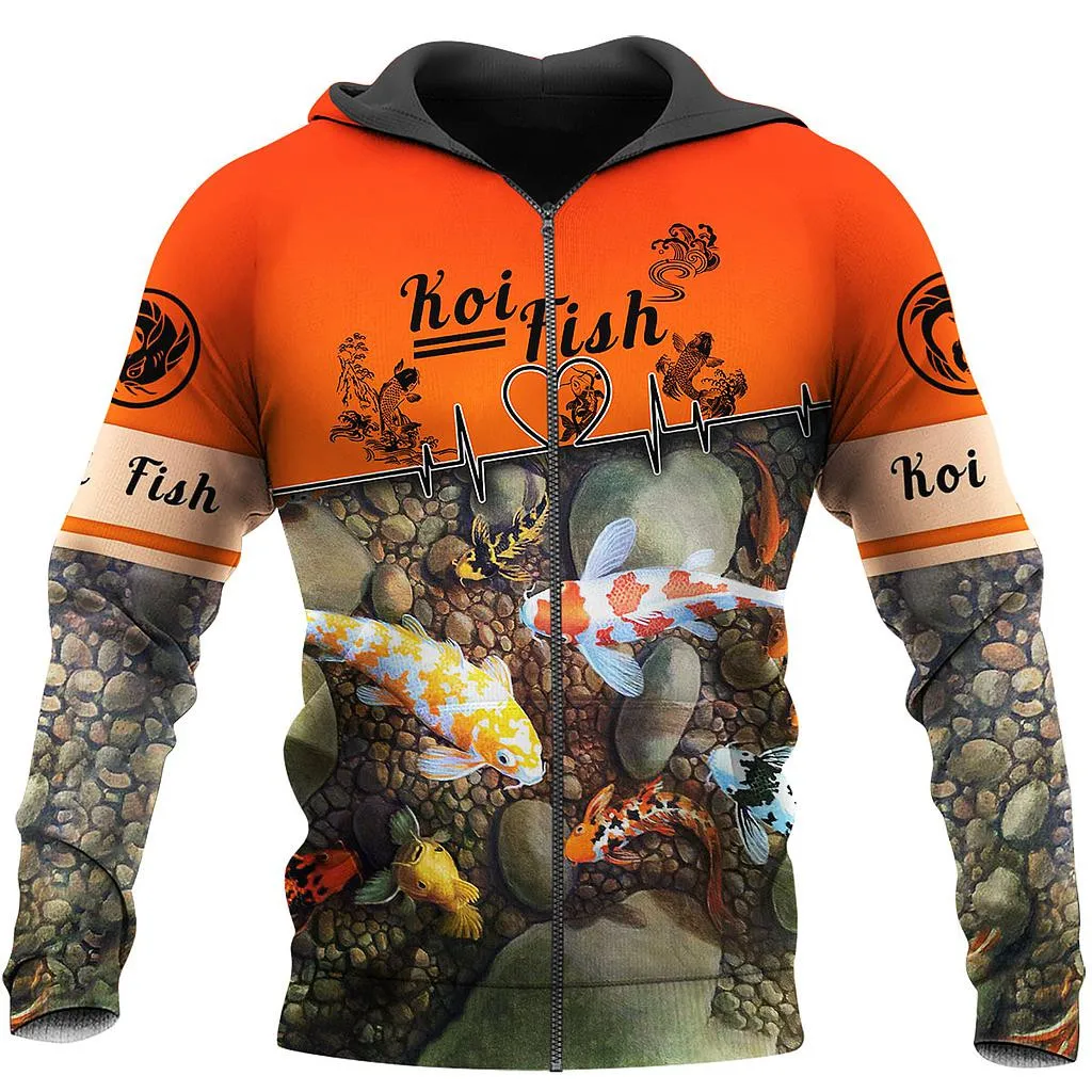 Beautiful Koi Fish 3D All Over Printed Zip Hoodie Fashion Mens Casual Jackets Unisex Hip Hop Style Tops L-628