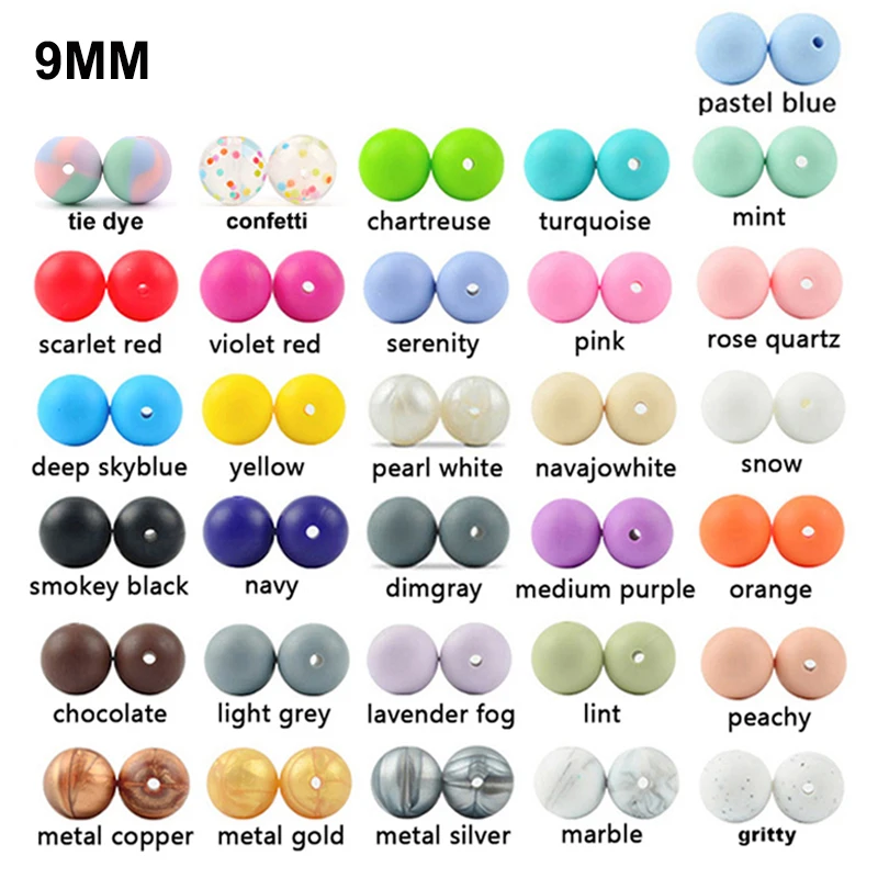 LOFCA 9mm 50pcs Silicone Teething Beads Teether Baby Nursing Necklace Pacifier Clip Oral Care BPA Free Food Grade Colorful