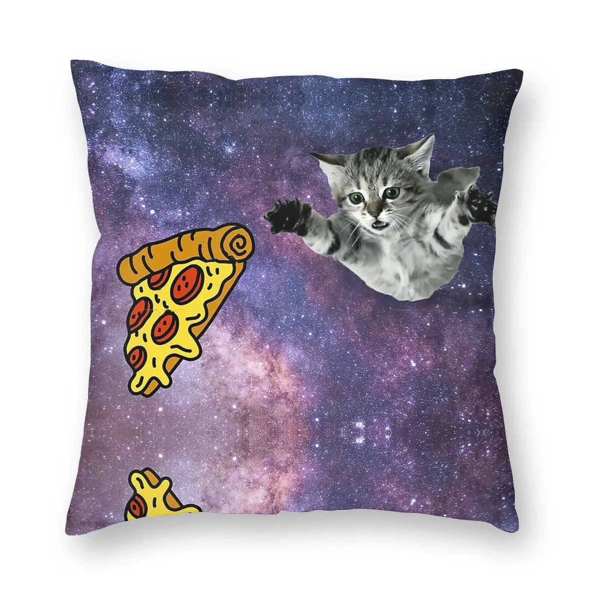 Galaxy Space Kitty Cat Pizza Square Pillow Case Polyester Cushions for Sofa Novelty Cushion Covers