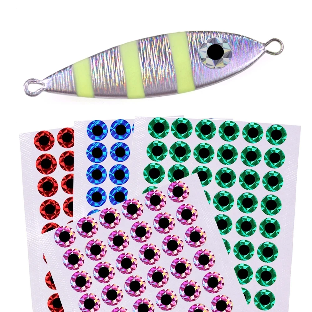 Bimoo 100pcs 2D Metal Jigs Lure DIY Eyes Holographic Flat Fishing Fly Eyes Sticker for Slow Jigging Fishing Lure Baits 3mm-12mm