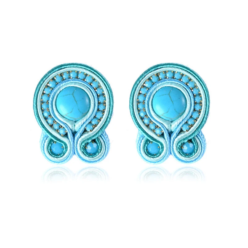 Soutache Earring Jewelry Ethnic Boho Earrings for women Handmade Accessories Braid Turquoise Crystal Stud earring Design Gift