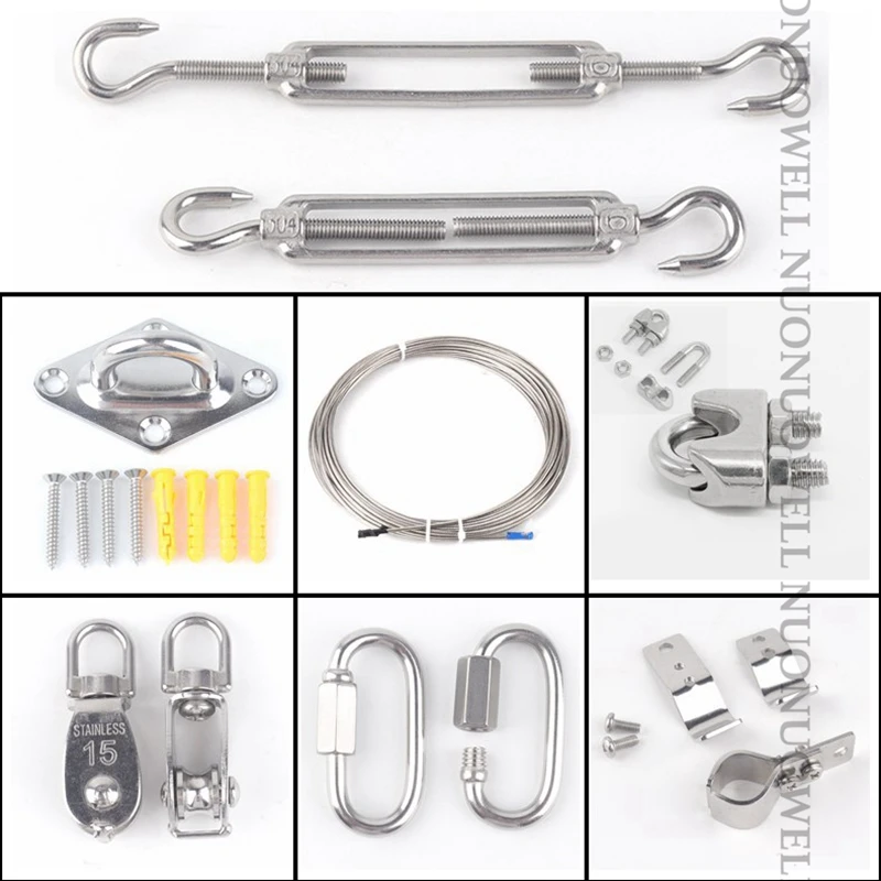 Fala siatka zacieniająca zestaw akcesoriów zacisk ze stali nierdzewnej koło pasowe lina stalowa teleskopowe siatka zacieniająca s narzędzia
