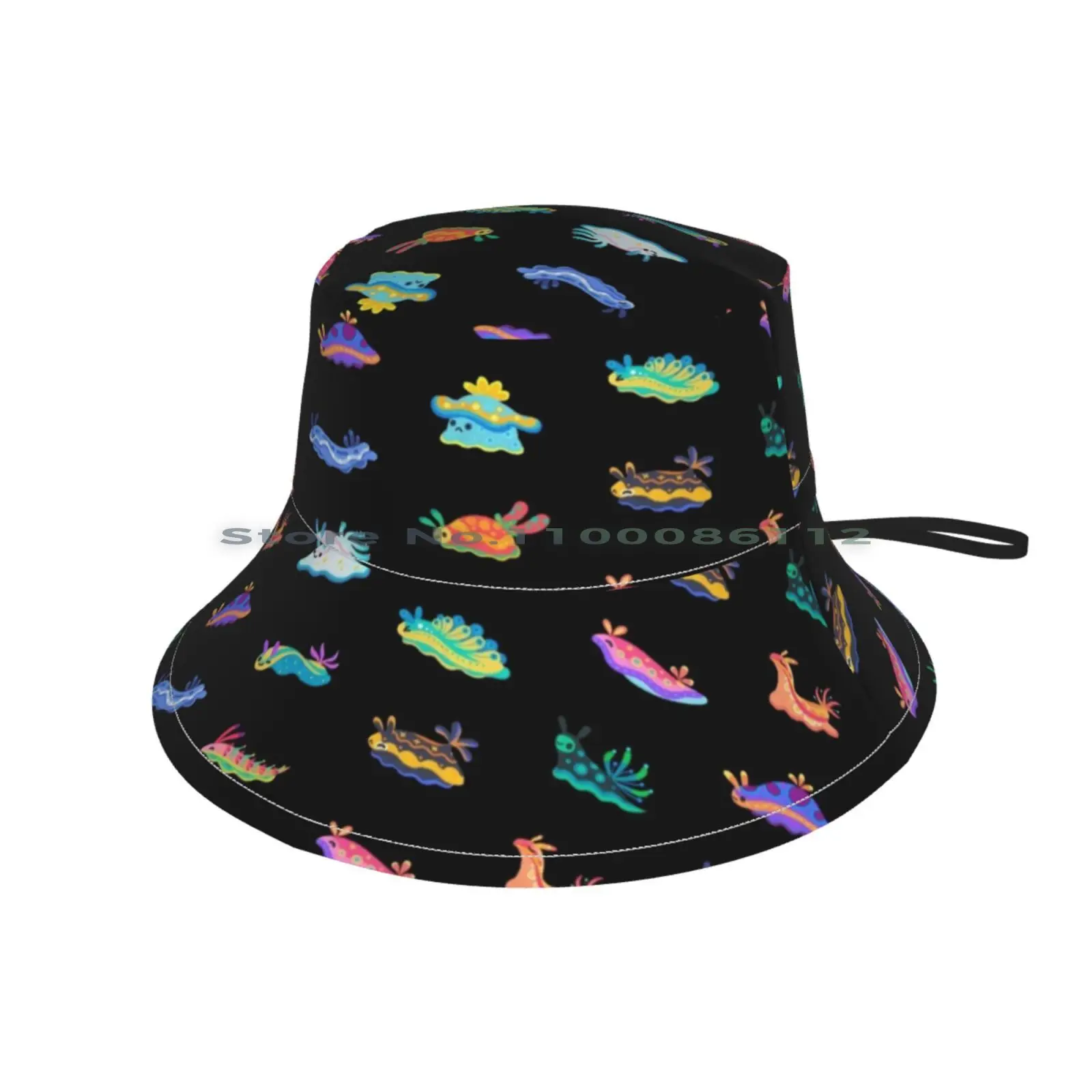 Sea Slug-Black Bucket Hat Sun Cap Nudibranch Sea Slug Marine Life Ocean Fish Aquarium Cute Animal Kids Children Pattern Kawaii