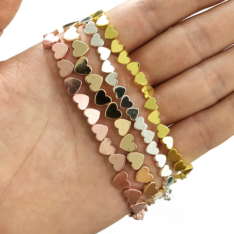 JHNBY 6x5mm Rose Gold Color Hematite Beads Love Heart Natural Stone Loose Beads For Jewelry Making DIY Necklace Bracelets 15\'\'