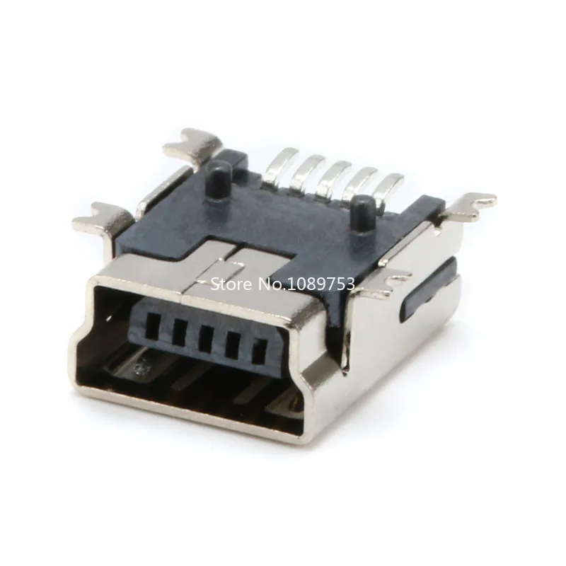 Mini soquete fêmea vertical/horizontal, conector usb tipo b de 5 pinos, conector dip, para carregamento de cauda, com 10 peças