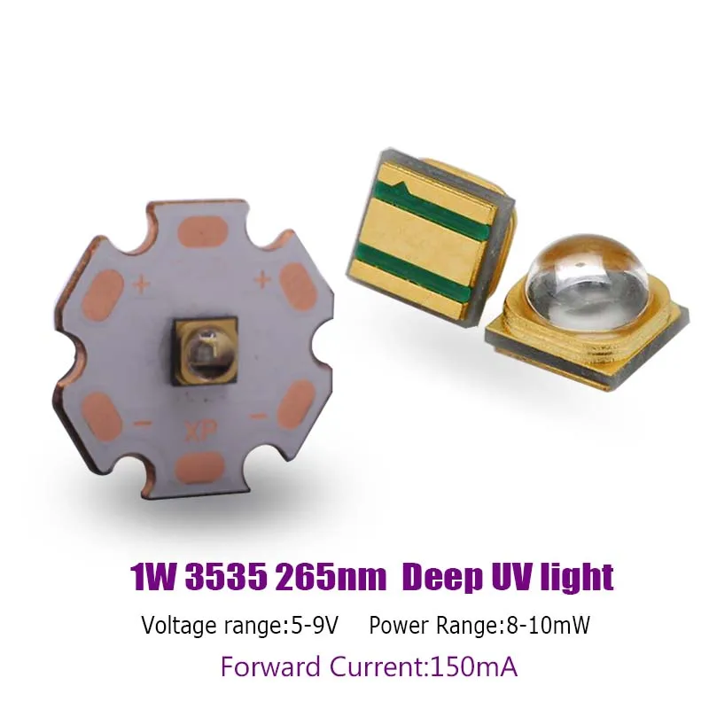 

UV LED CHIP UVCHigh Power 3535 1W 265nm Deep Ultraviolet Sterilization LED Diode 150mA 5-9V