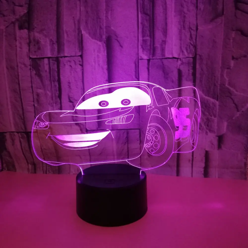 Kid Toy Race Sports Car 3D Lamp Night Light LED Bulb Multicolor Party Christmas Gifts For Children Touch Senor Base Battery