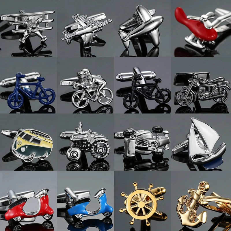 As high quality men's Cufflinks brand new boat anchor racing bicycle aircraft Cufflinks men's Wedding Shirt badge pin gift