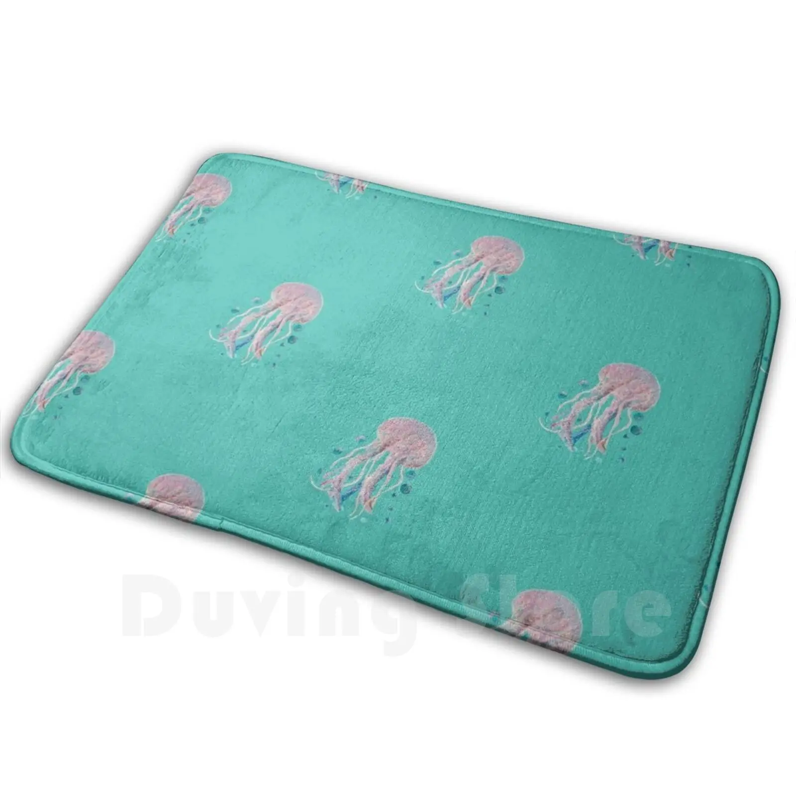 Jellyfish Carpet Mat Rug Cushion Soft Non-Slip Jellyfish Jelly Fish Bubbles Swimming Ocean Aqua Turquoise Realistic Pink