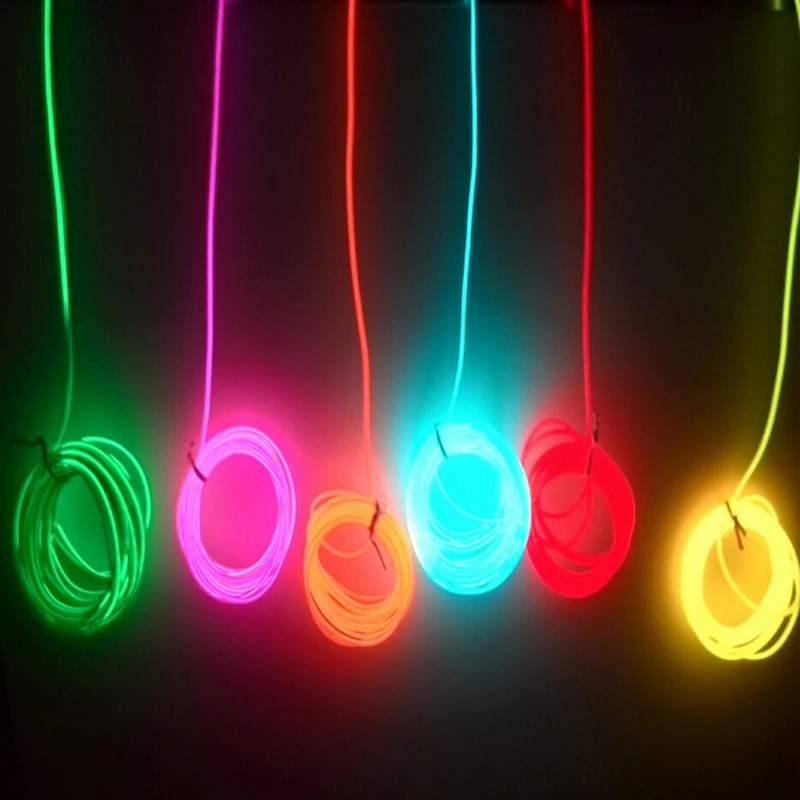 2m/3m/5M 3V Flexible Neon Light Glow EL Wire Rope tube Cable Strip LED Neon Light Shoes Clothing Car party decorative controller