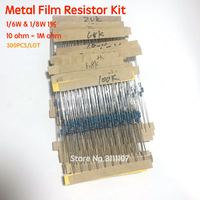 300PCS 1/6W & 1/8W 1% Metal Film Resistor Kit 10 ohm - 1M ohm Color Ring Resistance 10R-1MR Resistor Assorted Set 30 Values