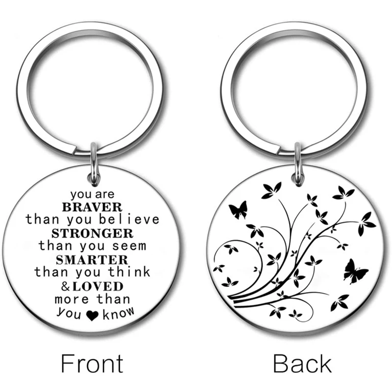 Inspirational Keychain Graduation Gifts Family Gifts for Son Daughter You are Braver Than You Believe Stronger Keyring