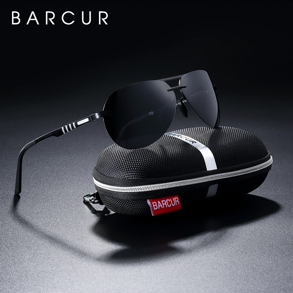 

BARCUR Aluminium Magnesium Sunglasses Men Pilot Sun glasses Driving Eyewear Oculos De Sol