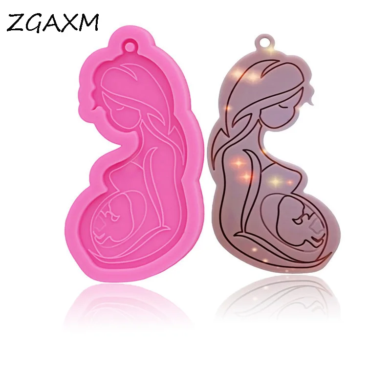 

LM1071 Shiny Baby pregnant mother keychain pendant epoxy resin silicone mold DIY handmade chocolate cake dessert decoration.