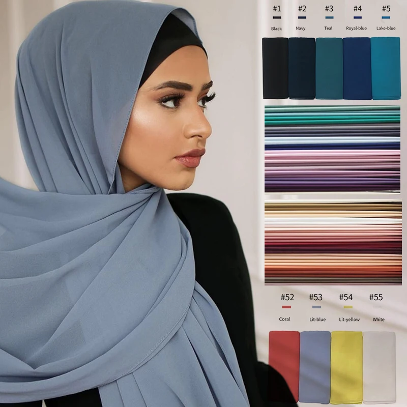 Châle Hijab en Mousseline de Soie pour Femme Musulmane, 70x180cm