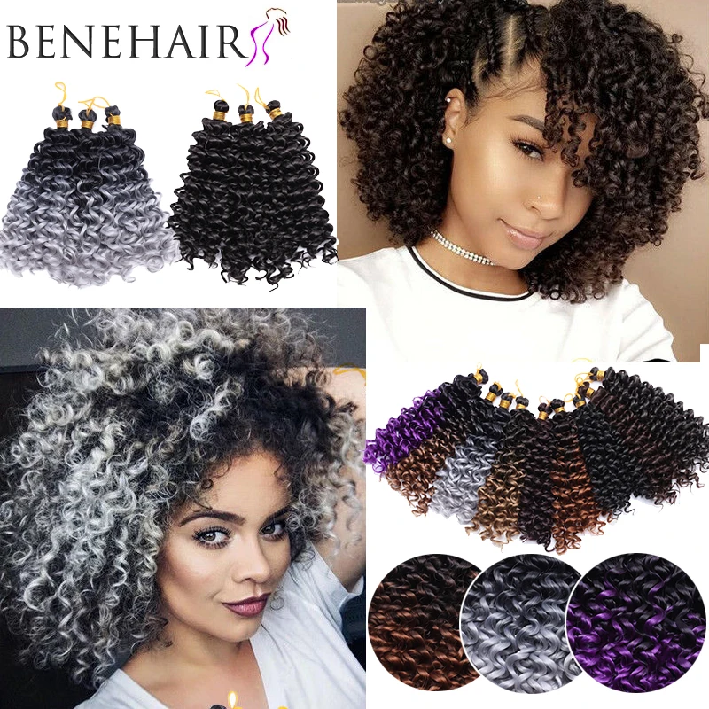 BENEHAIR Ombre Braiding Hair Extensions Synthetic Curly Crochet Hair Bundles Hair Weave Crochet Hair Fake Hair for Black Women