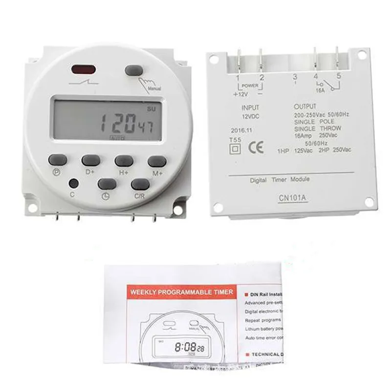 CN101A Digital Microcomputer 7Days Weekly Programmer Electronic Timer Switch 220V Time Relay with Countdown 12V DC for Light Fan