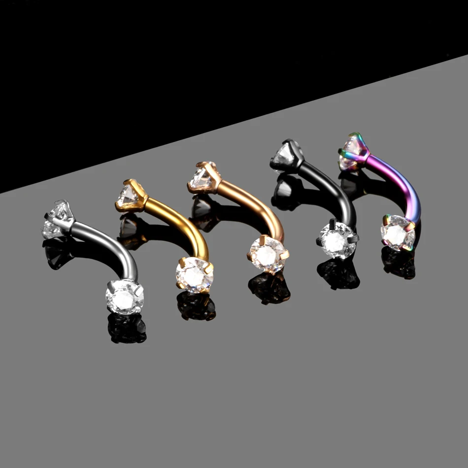 1PC Steel Curved Barbell Piercing CZ Gem Eyebrow Tragus Helix Ring Rook Earring Piercings Bijoux Lip Helix Ring Sexy Jewelry 16G