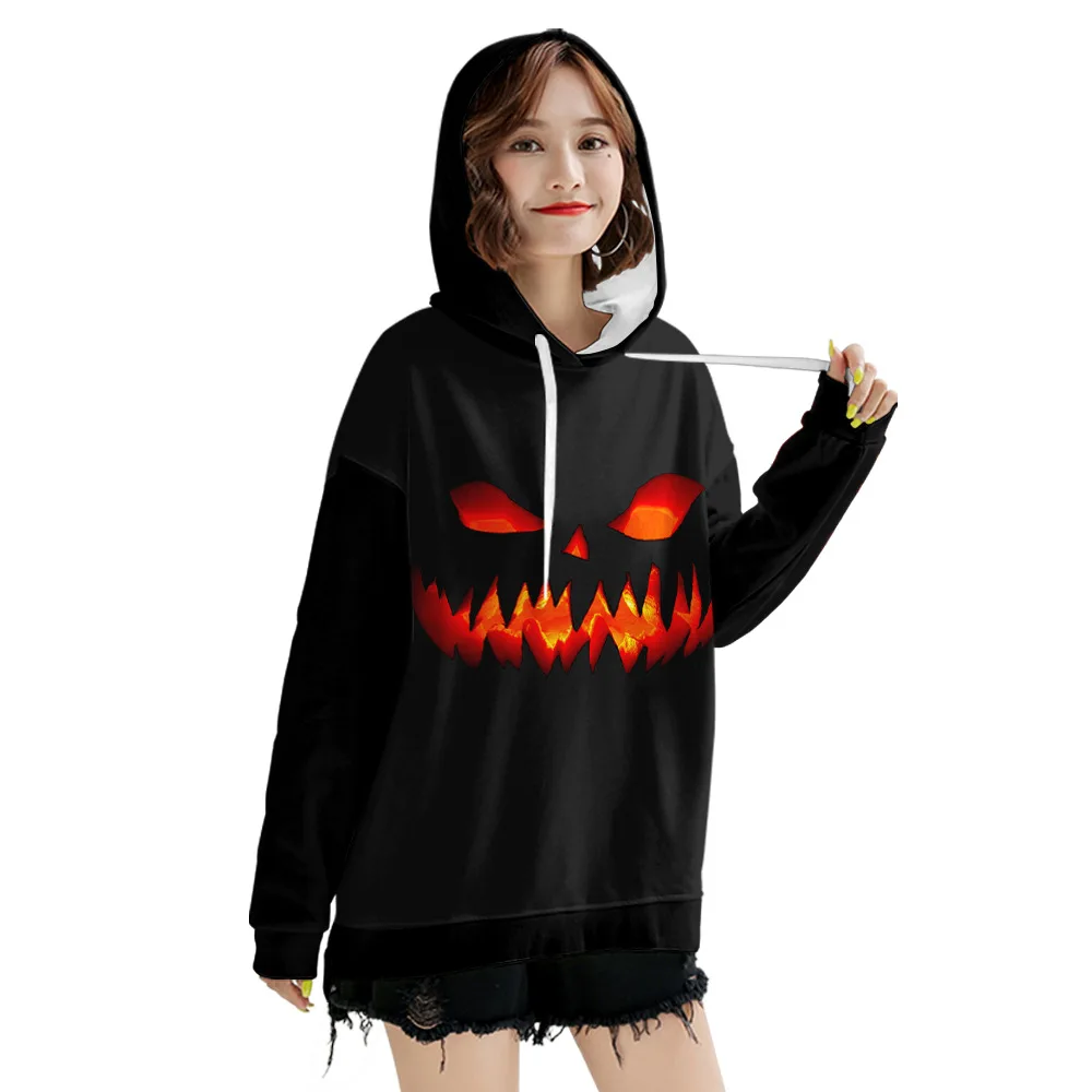 

Hoodies Women Halloween Pumpkin Ghost Print Hooded Sweatshirts Autumn Long Sleeve Pullovers Hoodies Casual Tops mujer
