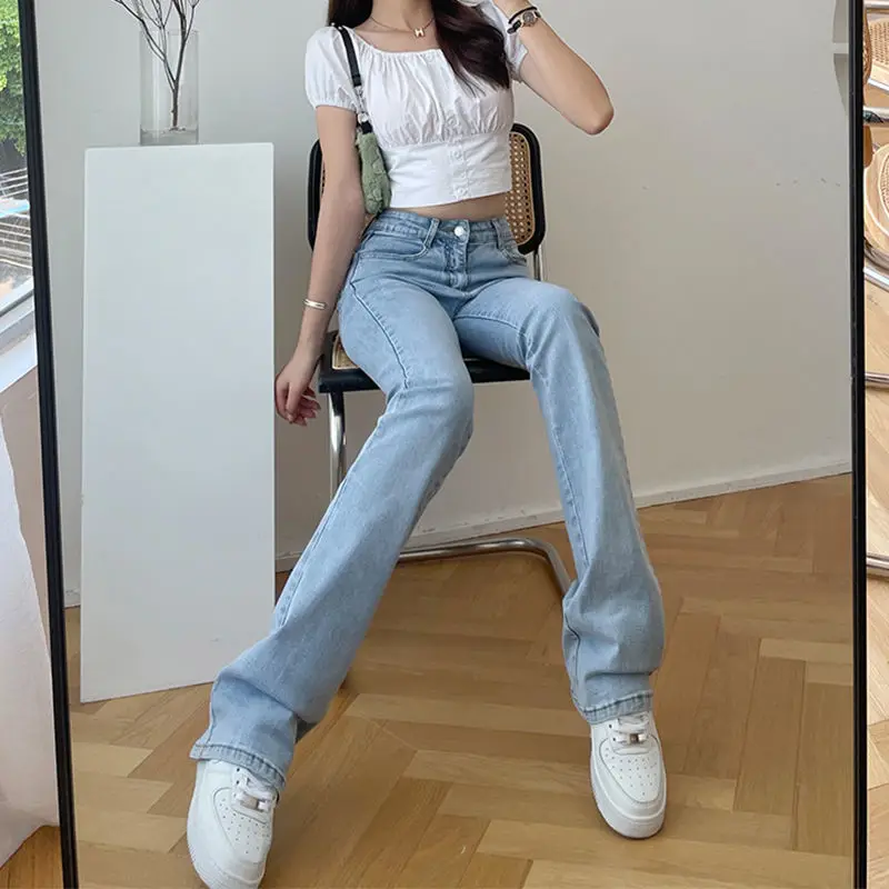 Autumn Sexy Flared Jeans Women Long Trousers Elastic Lift Hip Boot Cut Mom Clothes Vintage Streetwear Full Length Denim Pants