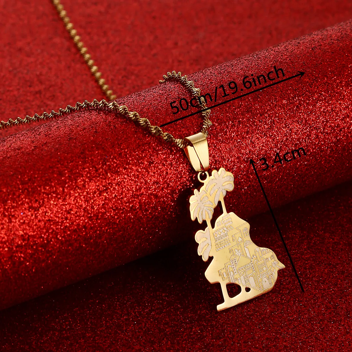 Stainless Steel Trendy Republic of Iraq Map Pendant Necklace Allah Map Chain Jewelry