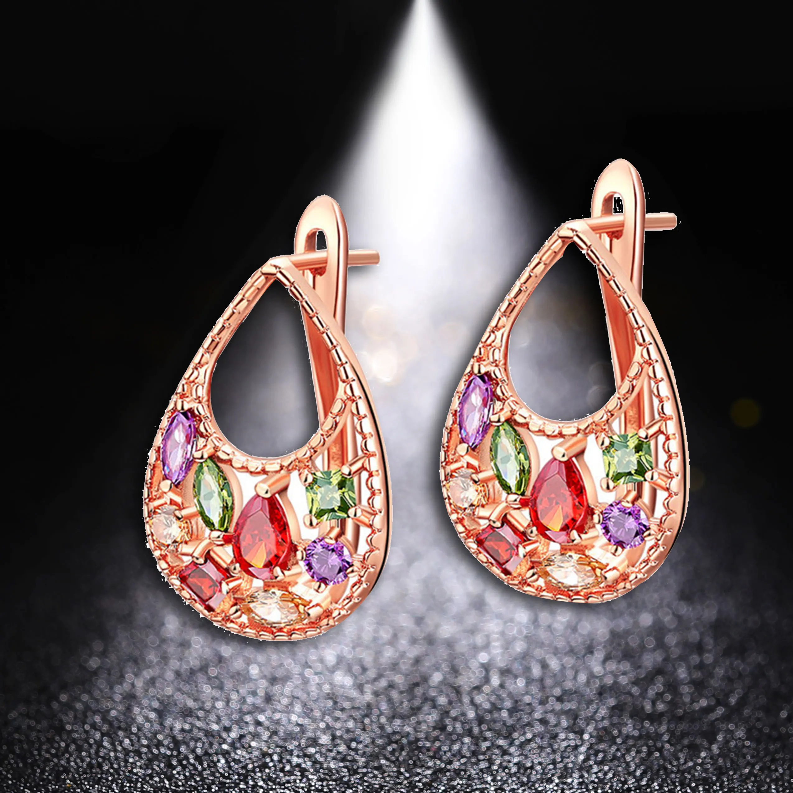 HUAMI Fashion Rose Gold Color Stud Earrings Jewelry for Women 2021 Super Shine Cubic Zirconia Boucle Oreille Femme