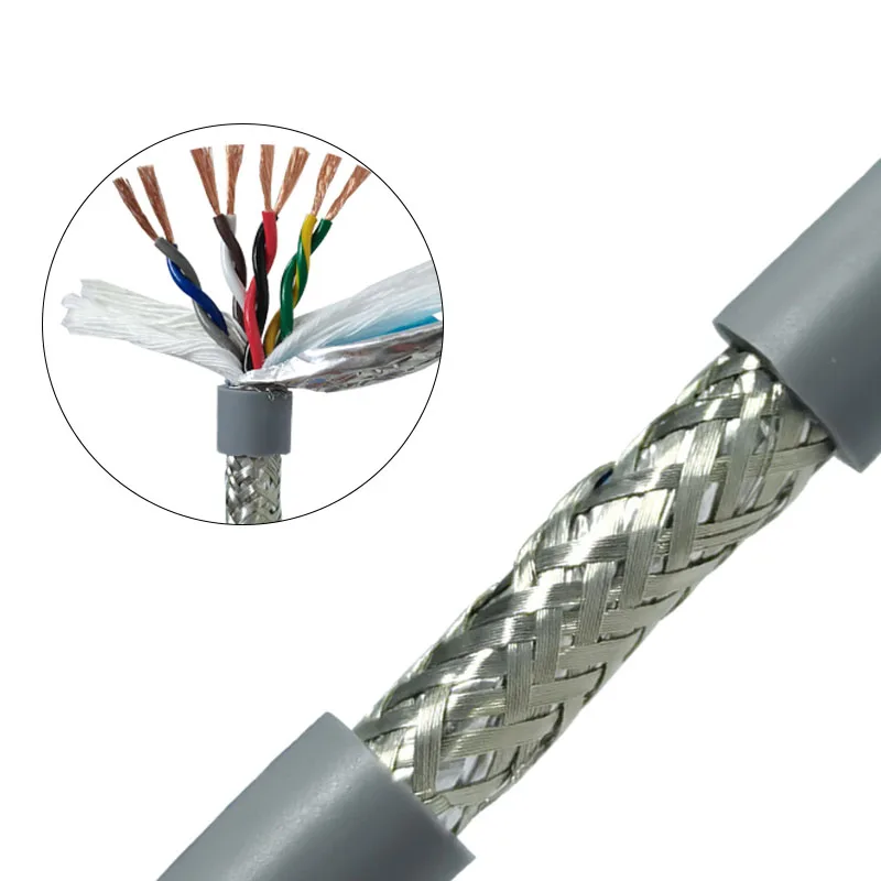 5Meters STP TRVVPS  Copper Cable 20/18/17AWG 2/4/6/8Cores Twisted Pair Core Shielded PVC Insulated Gray Drag Chain Soft Cable