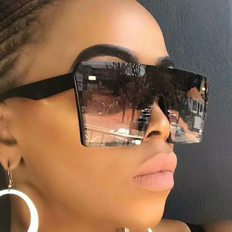 Gafas de sol cuadradas de gran tamaño para mujer, lentes de sol cuadradas de marca de lujo, parte superior plana, sombra de una pieza, Marco grande, gradiente, color rojo y negro, 2024