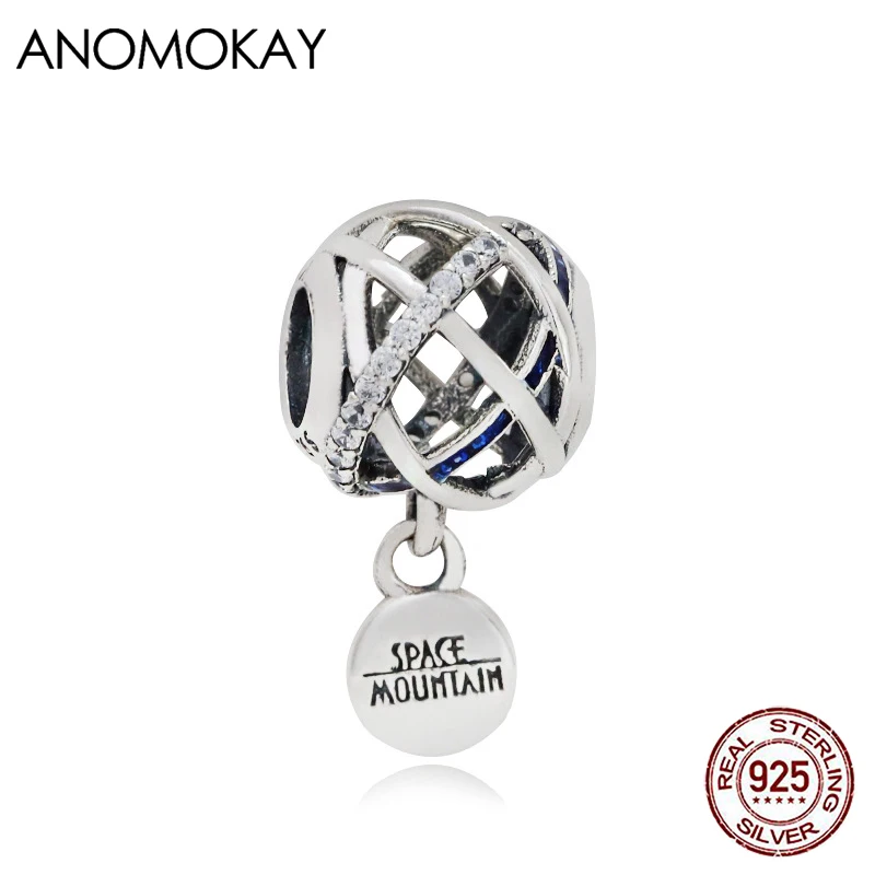 Anomokay 100% Sterling 925 Silver Openwork Star Ball Pendant Charm for DIY Bracelet Making 925 Silver Round Pendant Bead Jewelry