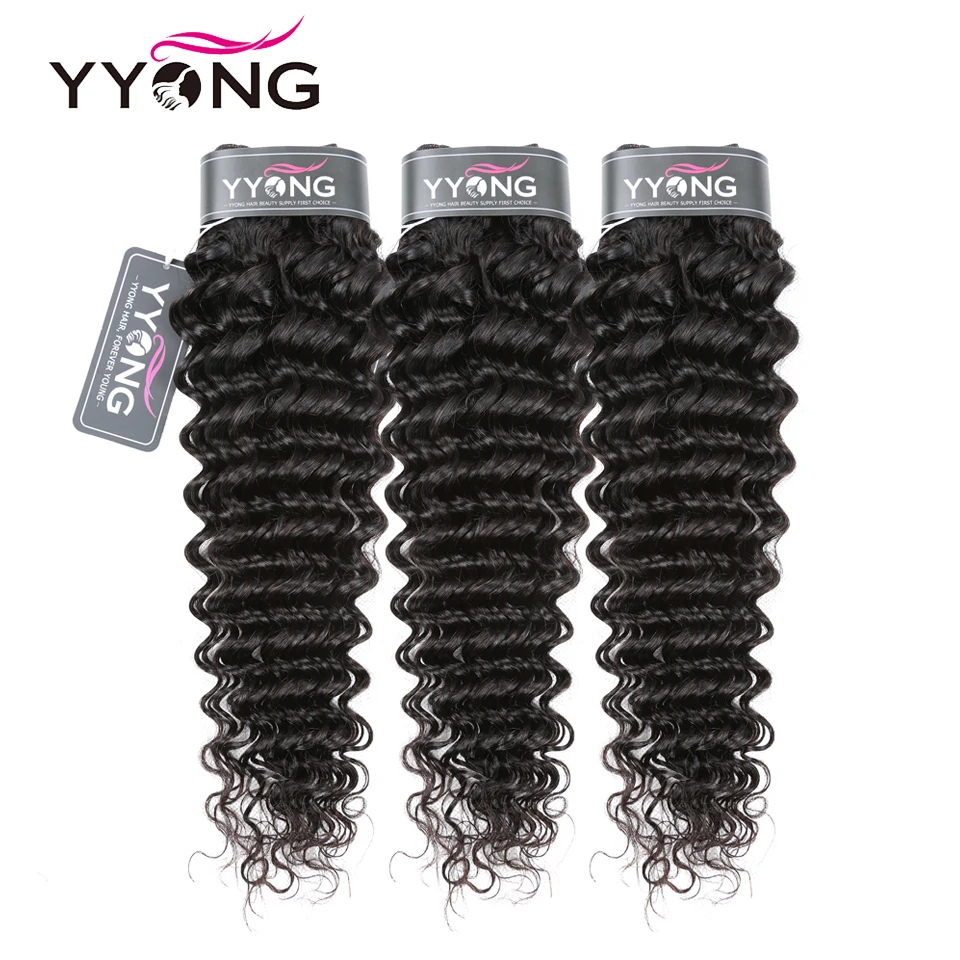 Yyong Hair 3/4 Brazilian Deep Wave Bundles With Frontal 100% Remy Human Hair Weave Bundles With 13x4 Lace Frontal Closure