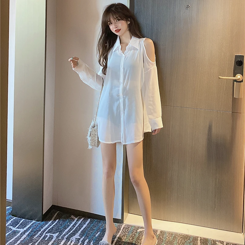 Shirts Women Hollow Out Solid Summer 2021 New Fashion Chic Casual Trendy Turn-down Collar See-through Cozy Stylish Ulzzang Ins