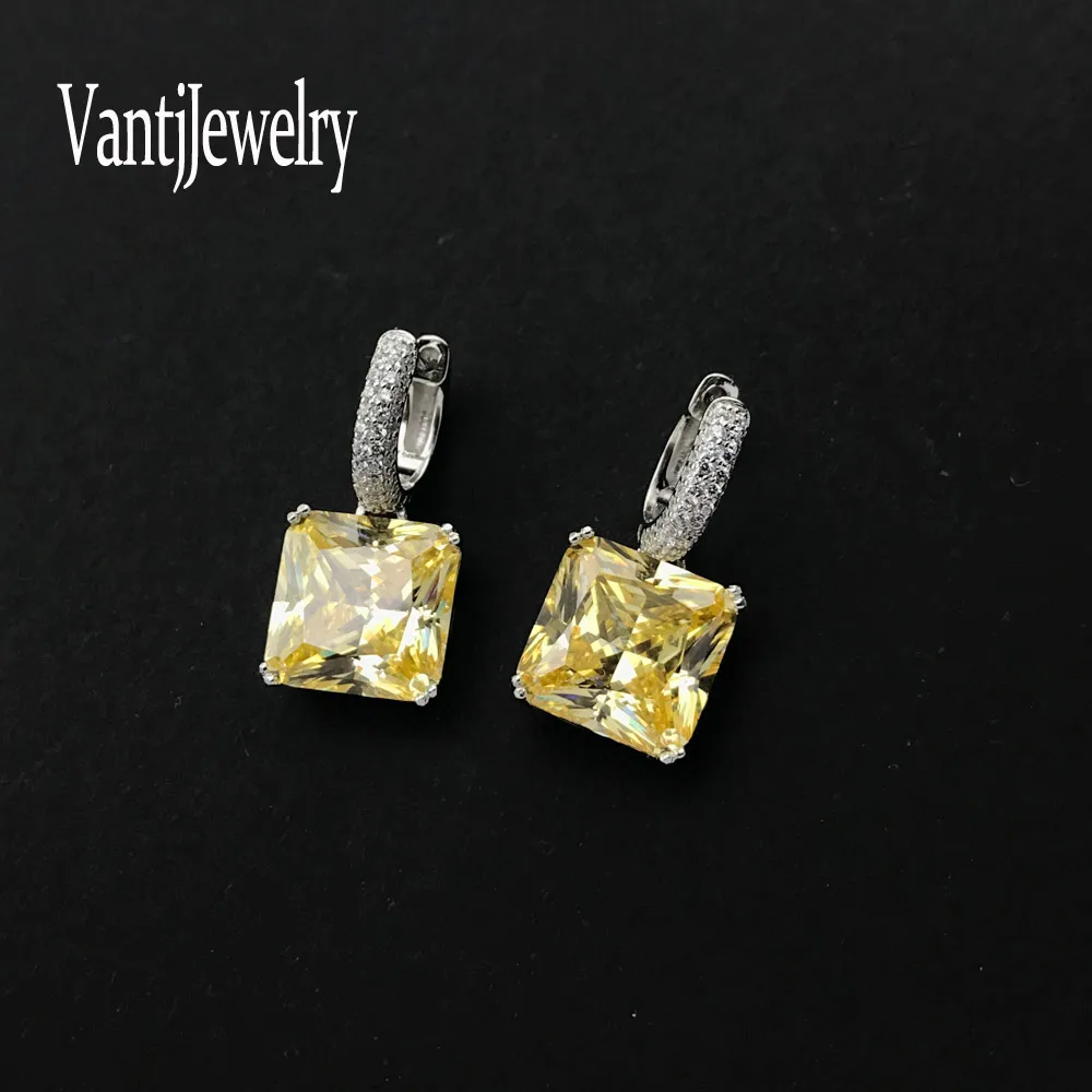 

925 Sterling Silver Earring Yellow Stone Simulated Moissanite Diamond Citrine Paraiba Tourmaline Emerald for Woman Birthday Gift