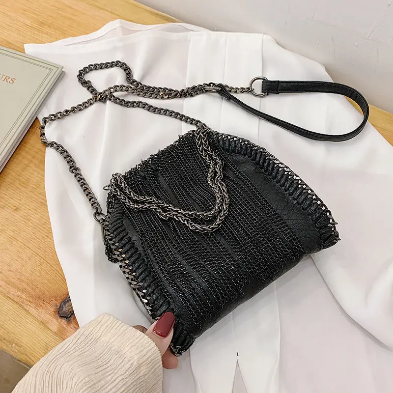 Vintage Fashion Cool Punk Designer Small Flap Bag Bags Women\'s Handbags 2021 New Metal Fringe PU Leather Women Shoulder Bags