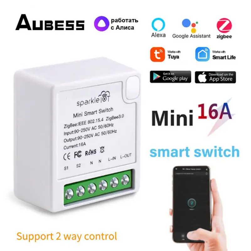 Yandex Alice 16A Tuya Zigbee MINI Smart Switch Module Support Two Way Control Remote Smart Home Via Smart Life Alexa Google Home