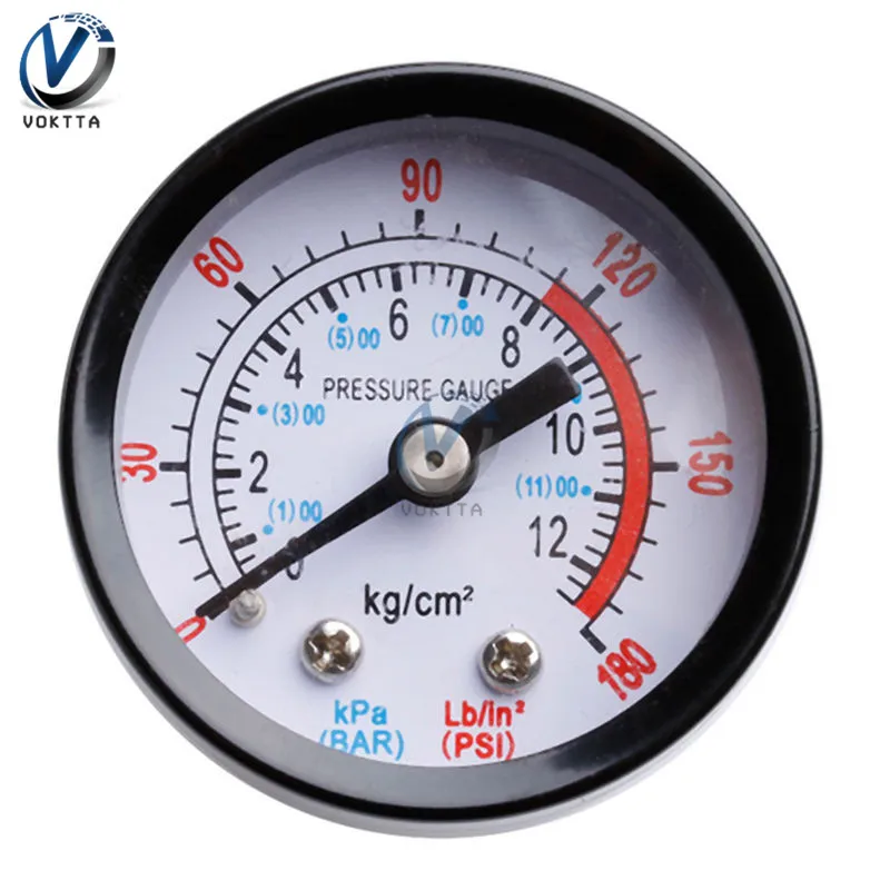 Bar Air Pressure Gauge 13mm 1/4 1/8 BSP Thread 0-180 PSI 0-12 Manometer Double Scale For Air Compressor Iron Diameter about 52mm