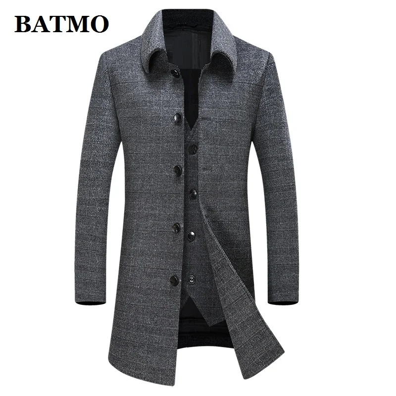 

BATMO 2023 new arrival autumn&winter wool plaid trench coat men,mens 90% white duck down liner overcoat,plus-size M-4XL A819