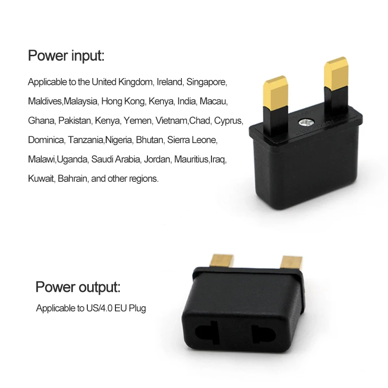 UK Ireland Malta Cyprus 2 Pin  Power Plug Adapter Change US 2 Pin, EU Plug AC250V 6A