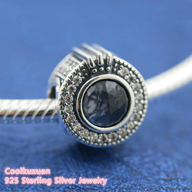 

100% 925 Sterling Silver Sparkling Blue Crown O charm beads Fits Original Pandora bracelets Jewelry Making
