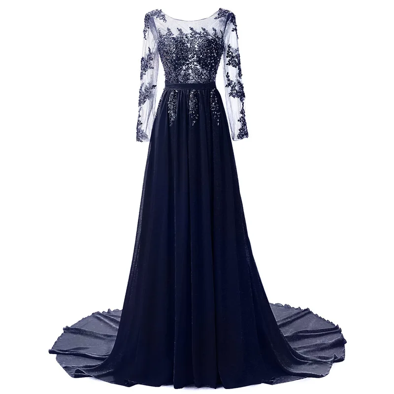 Grau Abendkleid Mit Langen Ärmeln Spitze Party Kleid Sexy Illusion Maxi Vestidos de Fiesta Elegante Robe de Soiree Abendkleid WS-2501